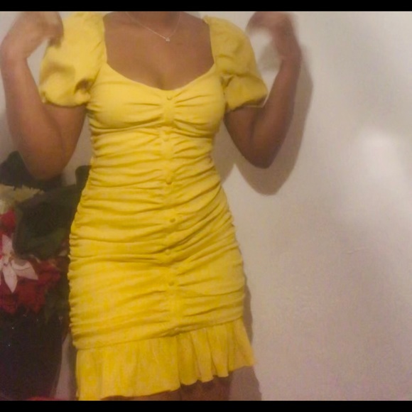 Sweeter Than I Looked Ruched Mini Dress - Mustard - Picture 1 of 4